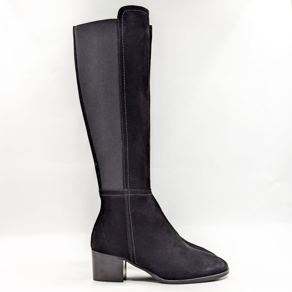 Aquatalia Women Nova Black Suede Stretch Panel Dress Office Knee Boots size 6.5 - Picture 5 of 10